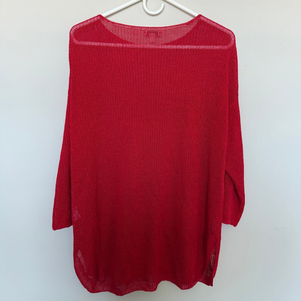 J.Jill Womens Linen Blend Top XL Red 3/4 Sleeve Lagenlook Coastal Resortwear - Picture 7 of 7
